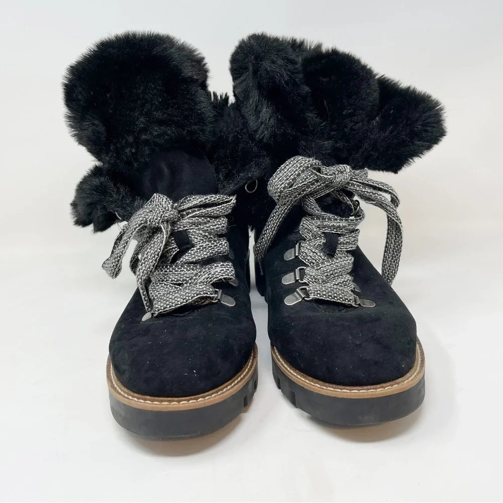 WHITE MOUNTAIN Women’s Black GLAMOROUS ANKLE BOOTIE Lug Sole Shearling Fur Sz 11